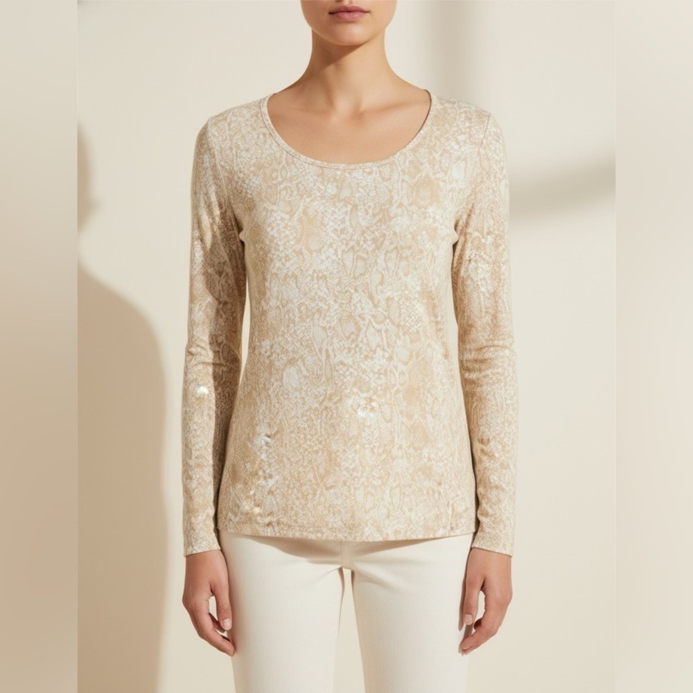 Chico’s Shimmering Snakeskin Print Long Sleeve Tee Women’s Sz 0/S